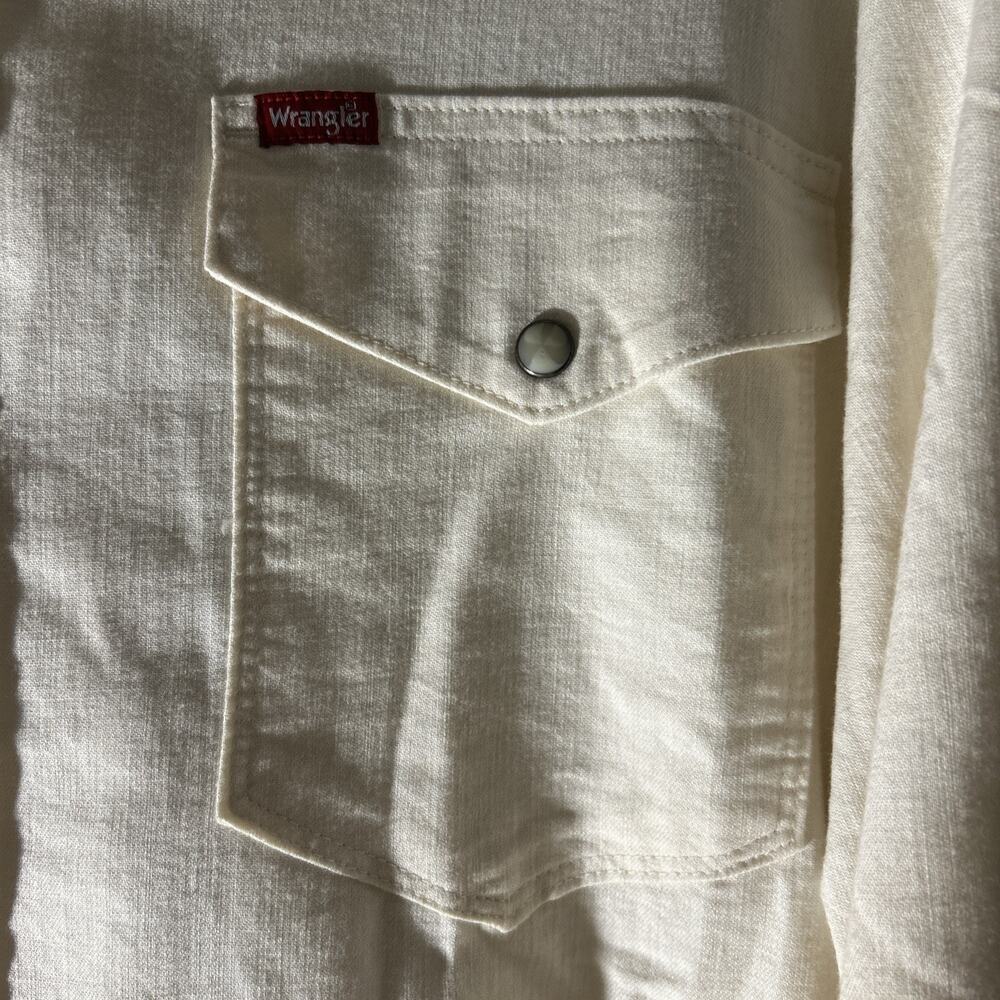 Wrangler Western Shirt Mens 2XL Cream Pearl Snap Long Sleeve Cotton Blend Pocket - Picture 4 of 7
